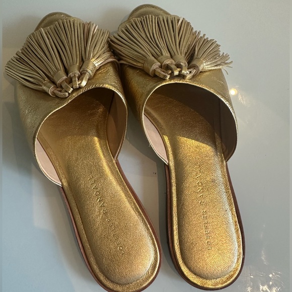 LOEFFLER RANDALL Kiki Leather Tassel Slides in Gold - Picture 2 of 3